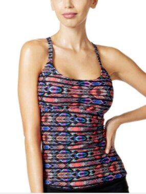 Island Escape MULTI Inner Aloha Tribal Print Tankini Swim Top US 8